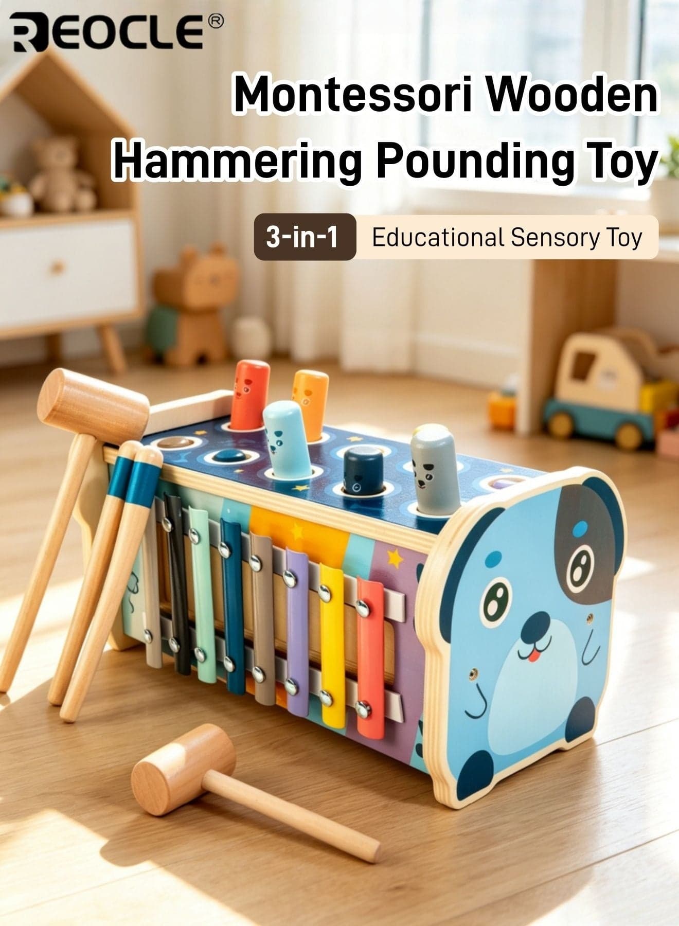 Wooden Hammering Pounding Toy with Xylophone & Number Maze Multifunctional Educational Sensory Toy for Toddlers 1-3 Montessori Early Learning Toy with Mallets Birthday Gifts for Boys Girls