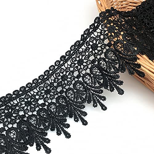 FQTANJU 5 Yard Floral Lace Edge Trim 9cm Wide Ribbon Edging Trimmings Wedding Dress Embellishment Gift Party Decoration Applique DIY Sewing Crafts Black