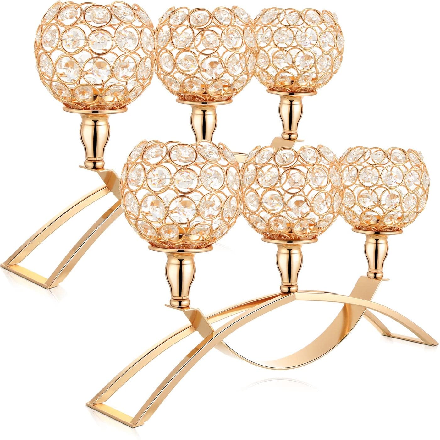 2 Pieces 3 Arms Crystal Candle Holders 3Candle Candelabras Crystal Candelabra Stand for Table Centerpiece Dining Home Decor Wedding PartyGold