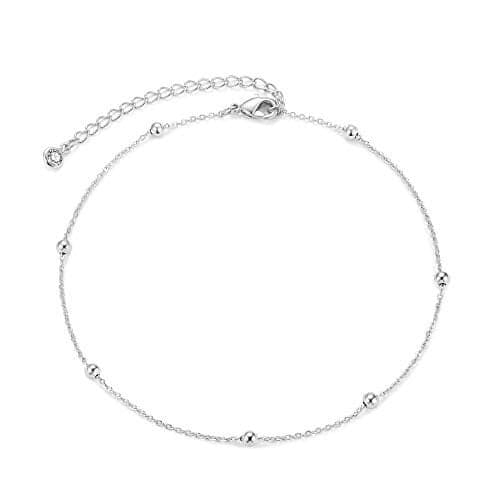 MEVECCO Anklet for Women Sliver Ball Bead Chain Station Sliver Plated Dainty Boho Beach Summer Simple Foot Jewelry Ankle Bracelet