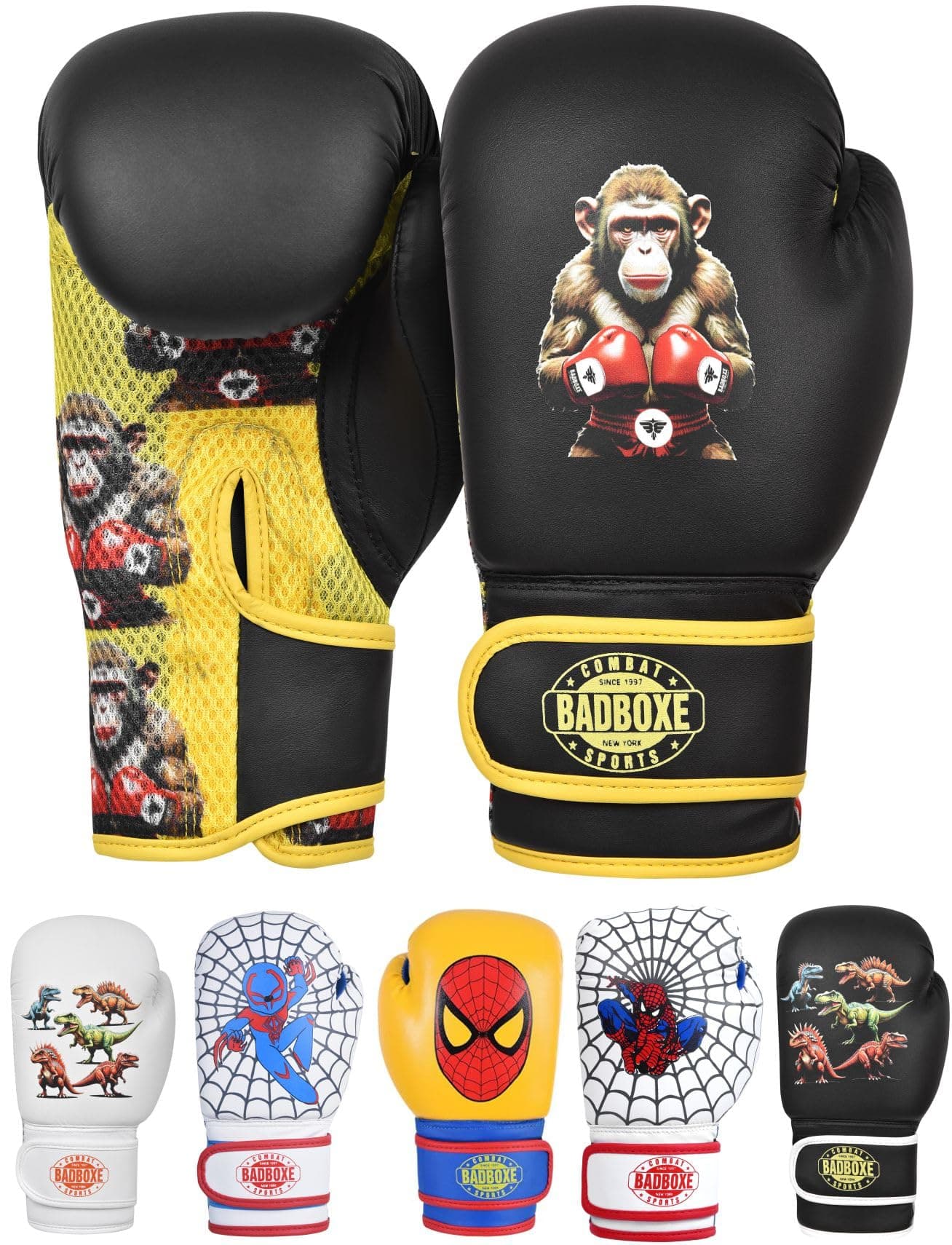 Boxing Gloves 6oz | Youth Sparring Gloves | Boxing Gloves for Kickboxing Muay Thai MMA | Bag Gloves for Punching Bag (Monkey Black, 6oz)