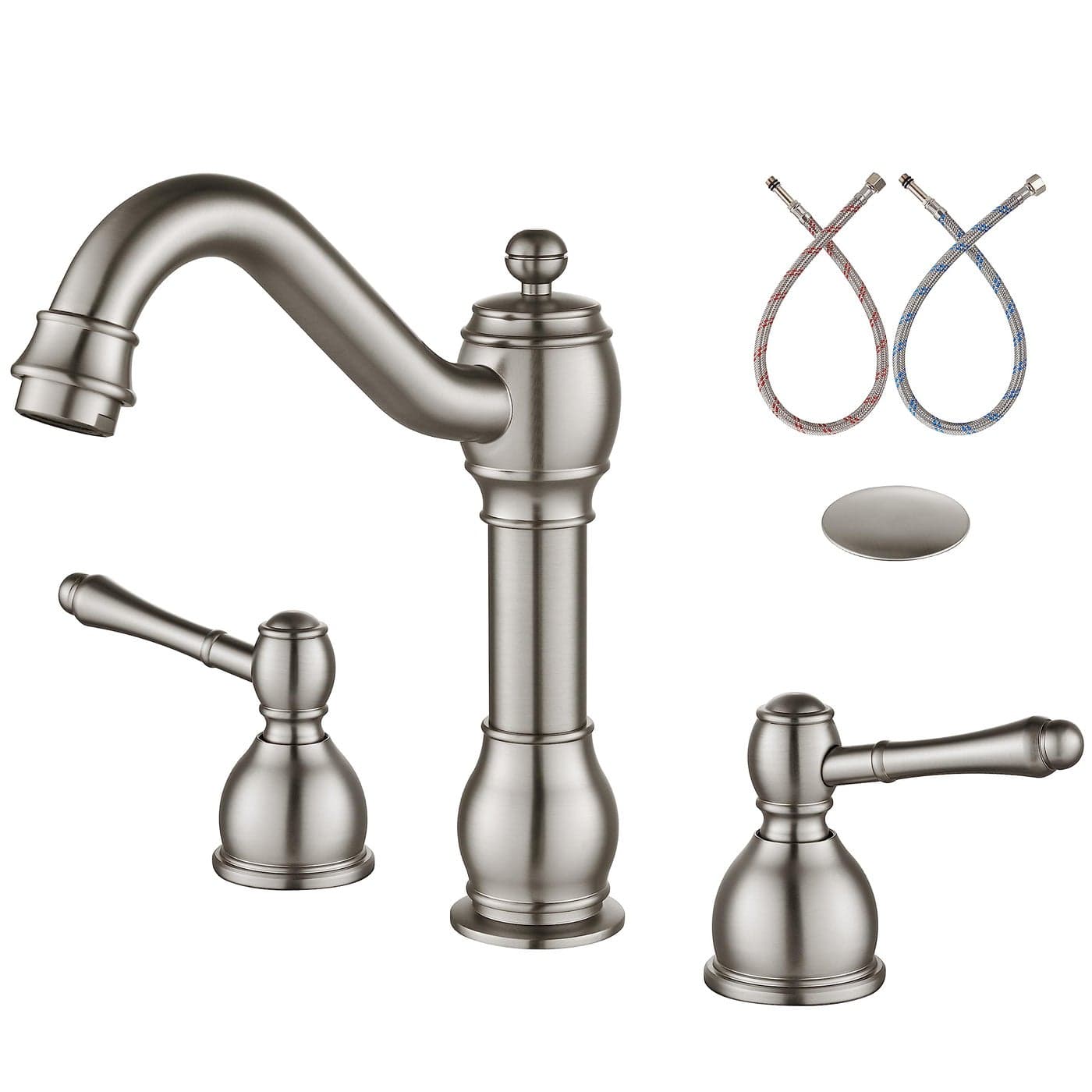 Aolemi 8 Inch Widespread Bathroom Sink Faucet 3 Hole Deck Mount Vanity Basin Mixer Tap with Pop Up Drain Assembly Brushed Nickel Double Lever Handle