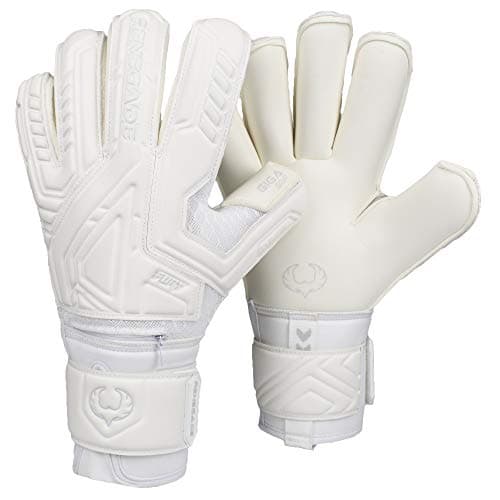 Renegade GK Fury Avalanche Goalie Gloves with Pro-Tek Finger Spines | 4mm Giga Grip & 4mm Duratek | White Soccer Goalkeeper Gloves (Size 6, Youth, Roll Cut, Level 4)