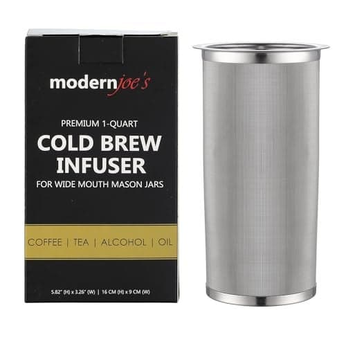 MODERNJOE'S Premium Infuser Cold Brew Coffee Maker for 1 Quart Wide Mouth Mason Jars. Cold Brew Coffee Filter. Perfect for Ice Coffee and Tea. 50 Micron EXTRA Fine Mesh 304 Stainless Steel