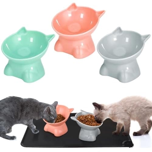 3 Pcs Elevated Cat Bowls 15 Raised Cat Food Bowl with Silicone Pet Food Mat Anti Vomiting Cats Dishes Pet Food and Water Bowls for Indoor Cats and Small Dogs3 Colors