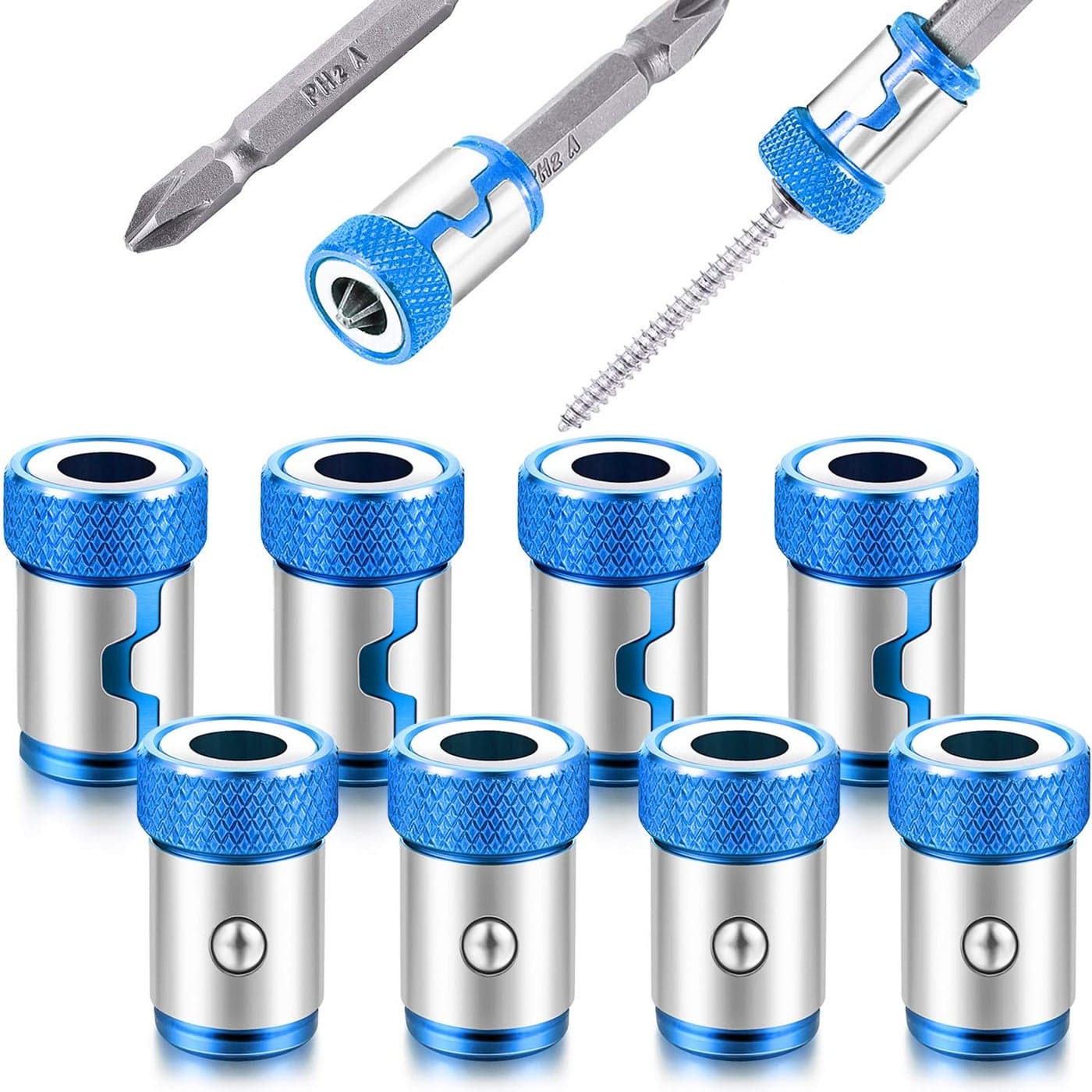 Magnetic Screw Ring Metal Bit Magnetizer Ring Screw Magnetic Holders Applied to 14 Inch 635 mm Hex Screwdriver and Power Bits 8 Blue