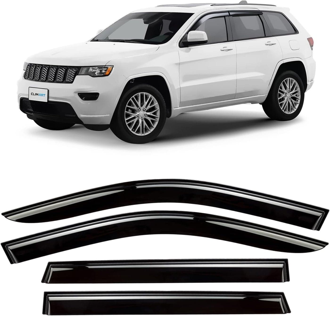 CLIM ART Rain Guards for Jeep Grand Cherokee 2011-2020 - Dark Smoke Window Deflectors (4 pcs)