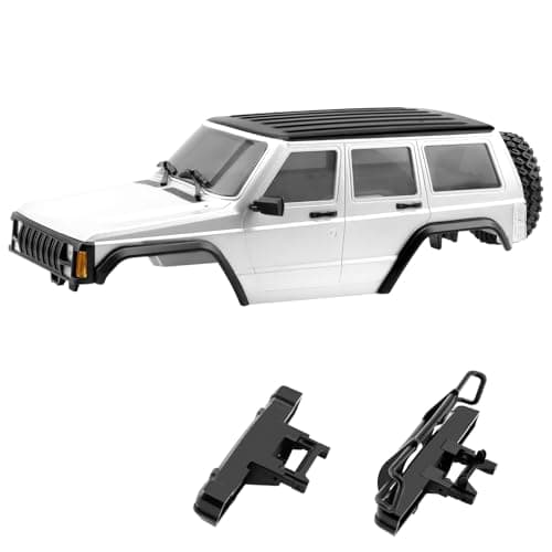 GIXCEL 610inch Wheelbase RC Body Shell ABS Cherokee Body with Front Rear Bumpers for 118 RC Crawler TRX4M Bronco Defender Chassis Upgrades Spare Wheel Tire Included Pearl White