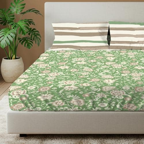 Urban Space 144 TC Divine 100% Cotton Bedsheet for Double Bed with 2 Pillow Covers, Queen Bedsheet (Size 90 x 100 inches, Viola Sage Green, Double)