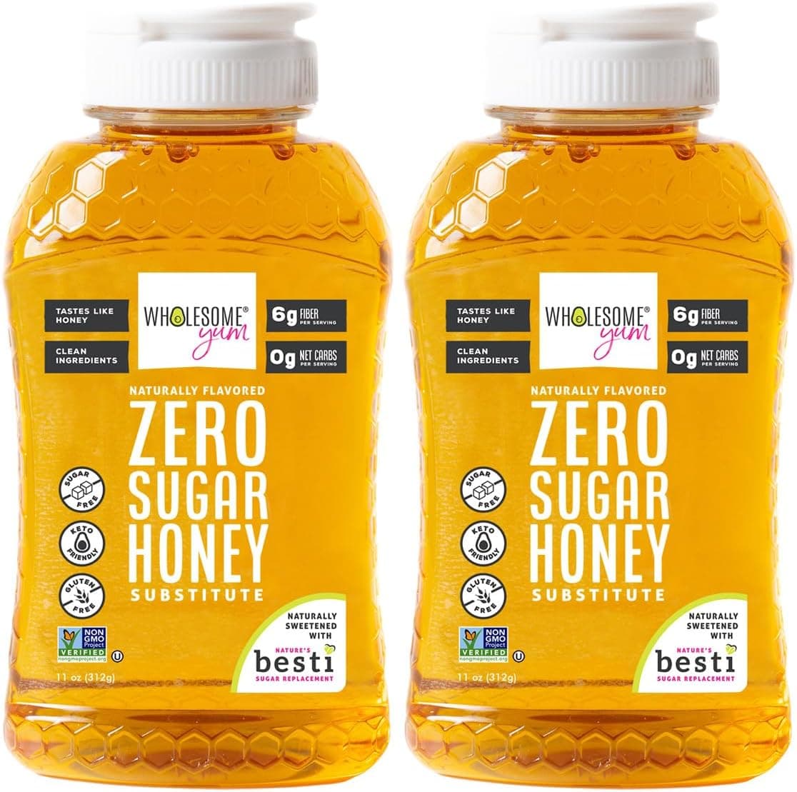 Wholesome Yum Sugar Free Honey Substitute - Keto Friendly Natural Sweetener with Monk Fruit and Alulose (Pack of 2)