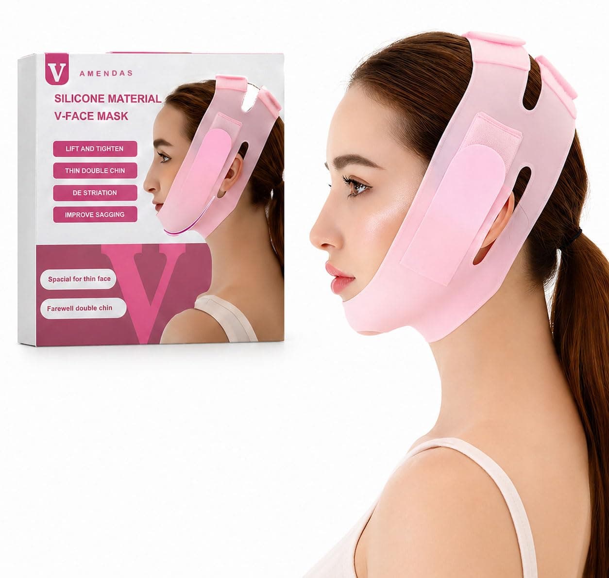 AMENDAS Silicone V Face Mask, Face Lift Up Belt for Facial Slimming, Chin & Cheek Slimming Bandage Mask, Double Chin Fat Reducer, Skin Tightening for Women & Men