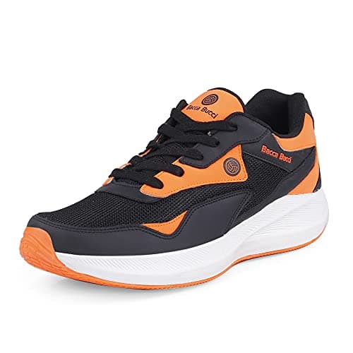 Bacca Bucci® Jump Men's Running Shoe with Padded Insocks for Better Traction with Phylon Bounce Sole for Running Gyming & Training- Black/Orange, Size UK7