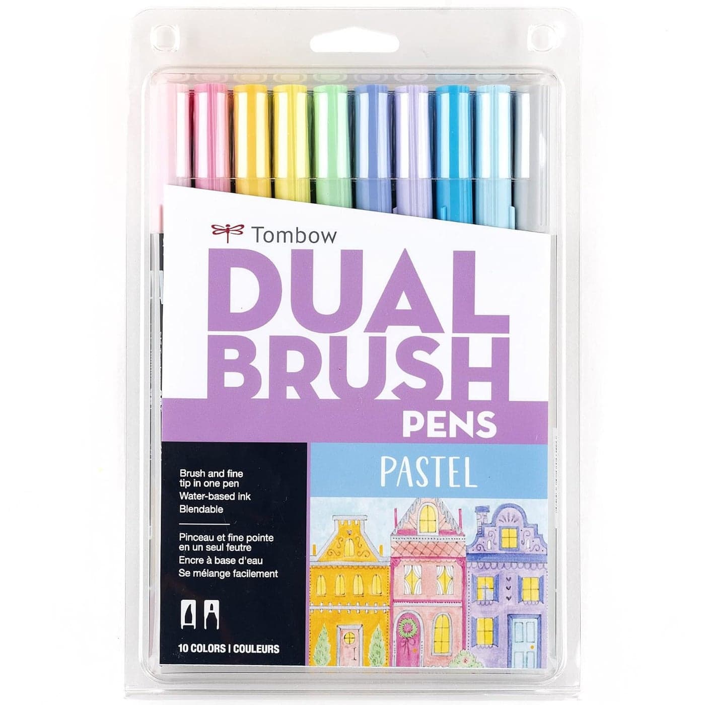 Tombow 56187 Dual Brush Pen Art Markers,Pastel,10-Pack. Blendable,Brush&Fine Tip Markers,Multi-coloured