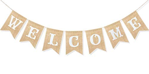 Uniwish Welcome Banner Sign Garland Wedding Baby Shower Classroom Party Decorations Vintage Rustic Burlap Hanging Bunting Home Décor