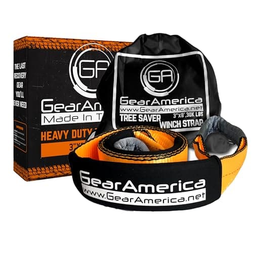 GearAmerica Heavy Duty Tow Strap 3" x 8' Tree Saver Winch Strap - 35,053 lbs (17.5 US Tons) Recovery Rope for Offroad, Weather Resistant with Triple Reinforced Loops - ATV Accessories