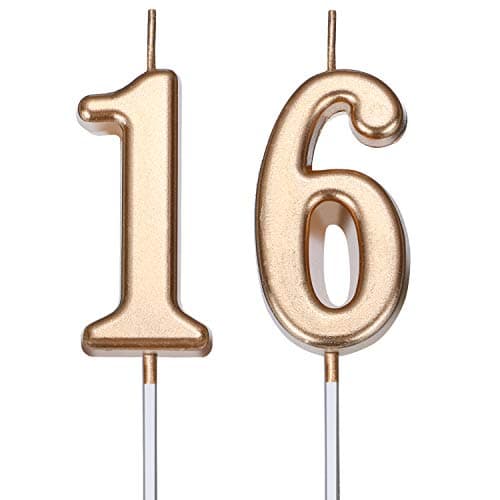 16th Birthday Candles Cake Number Candles Happy Cake Topper Decoration for Birthday Wedding Anniversary Celebration Party Favor 354 Inches Total Length Champagne Gold