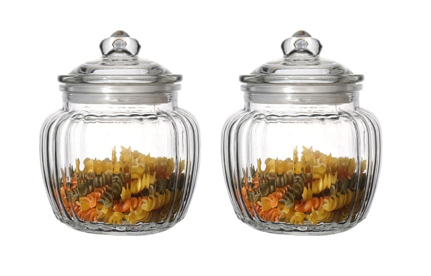 Avastro New Chinese Style Creative Glasse Pickle jar Kitchen Sealed jar Transparent Large Glasses Bottle Food Seasoning Tea Storage jar 750ml Pack of 2