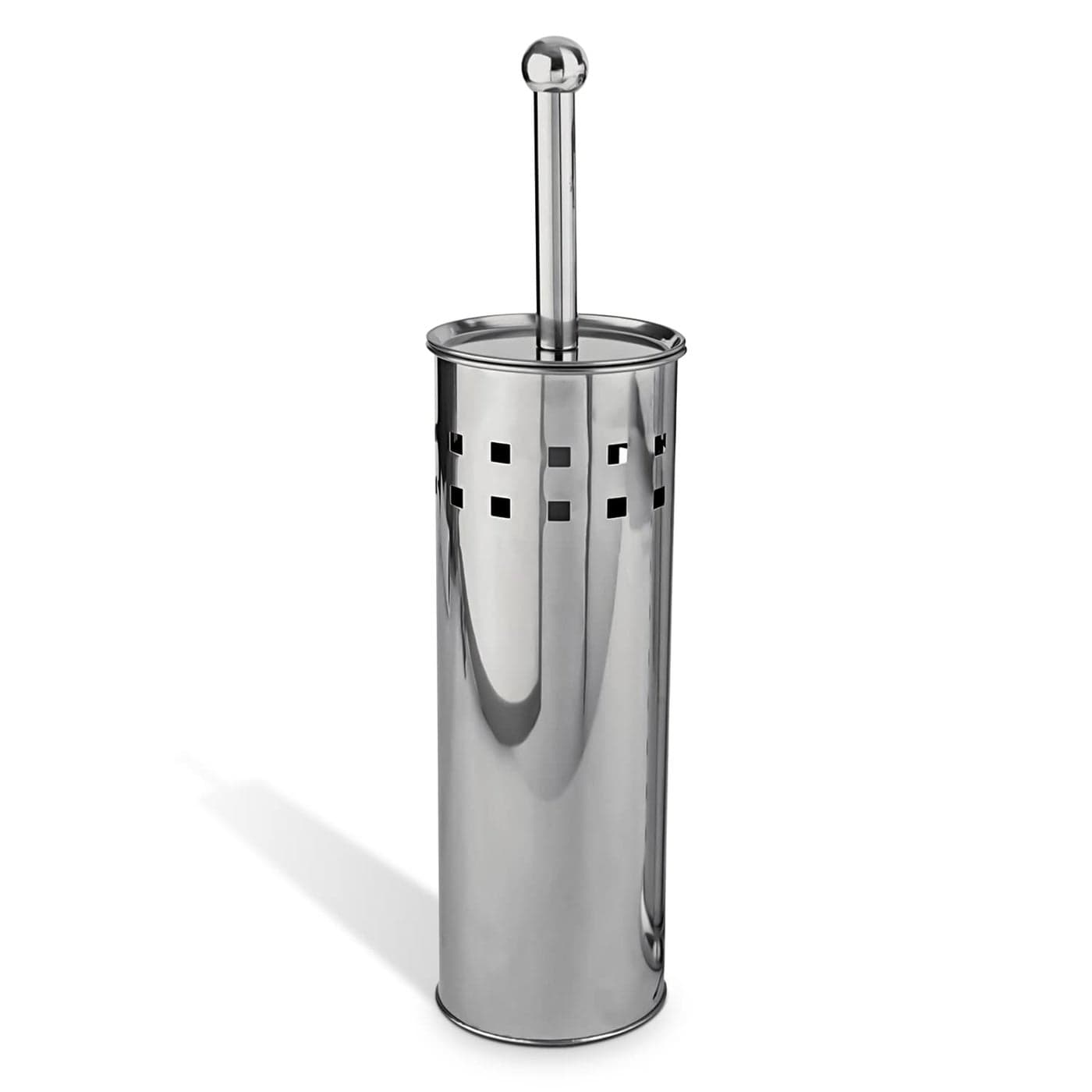 Toilet Brush Holder Stainless Steel Silver Chrome Colour Free Standing with Cover Lid for Hygienic Quality Products by Denny International