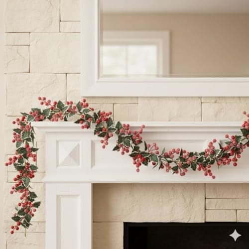 HASTHIP® Red Berry Christmas Garland, 5.7Ft Artificial Berry Garland for Indoor Outdoor Home Fireplace Decoration Winter Christmas Holiday New Year Decor