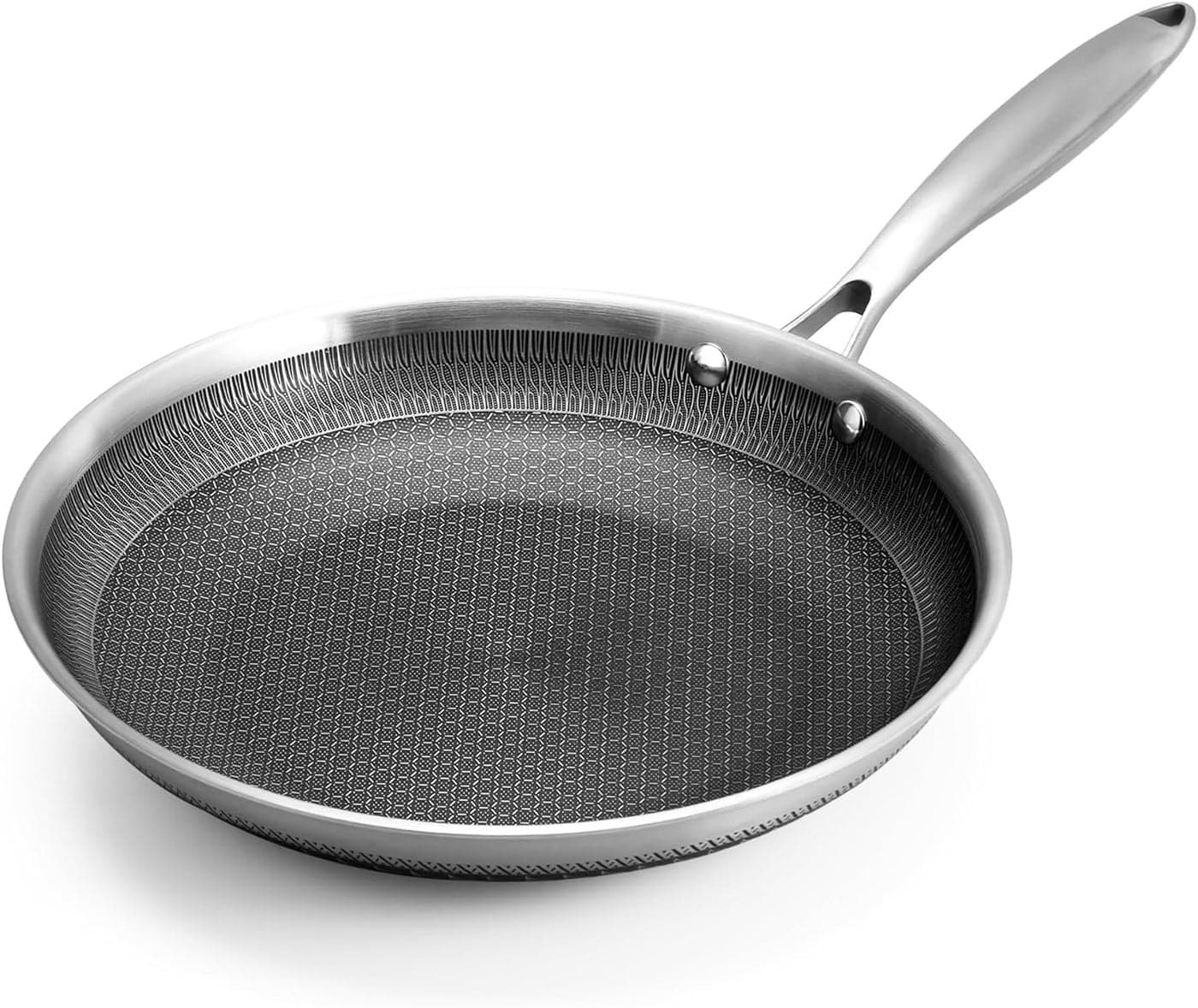 VYATIRANG Stainless Steel Honeycomb Frying Pan Non-Stick Pan with Stainless Steel Handle Stay Cool Non Toxic Dishwasher and Oven Safe Suitable for All Hob Types (28 cm)