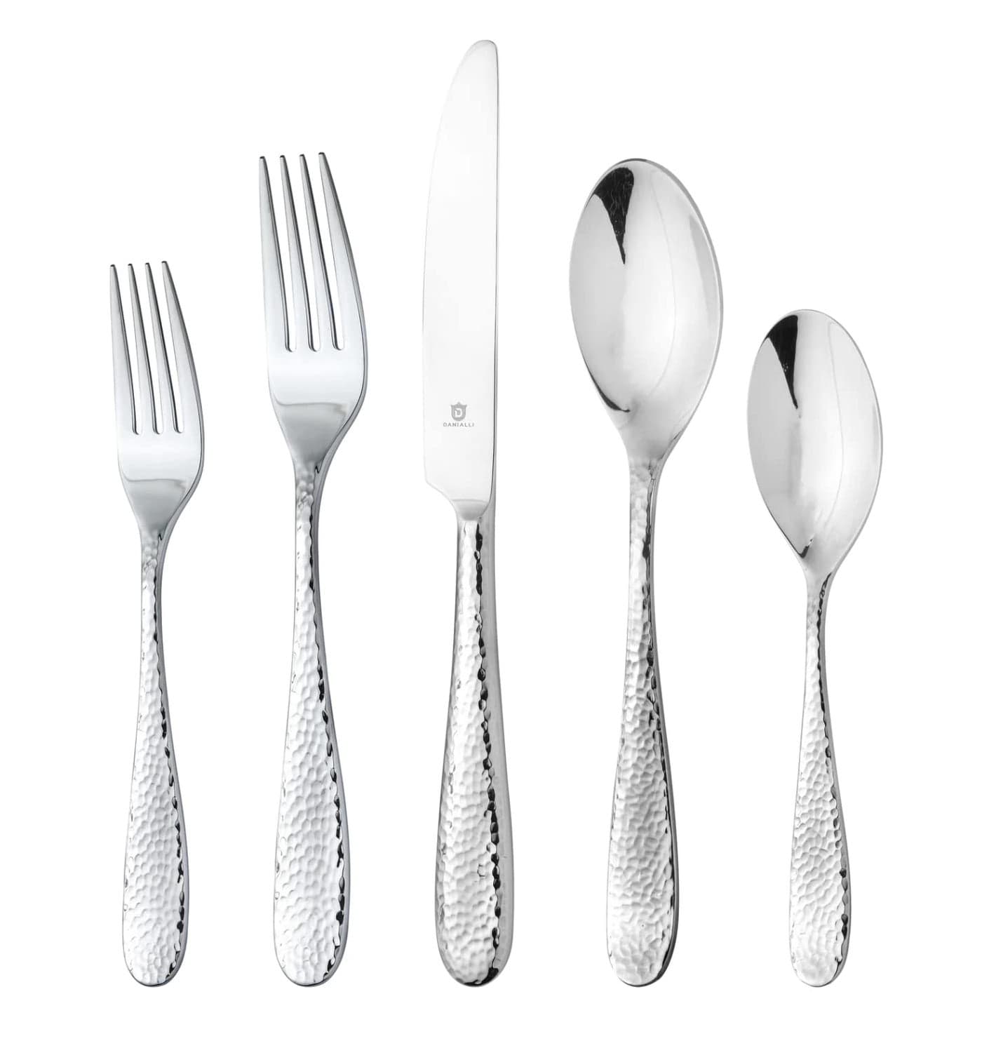 Danialli Premium 1810 Stainless Steel Flatware Fidenza Fidenza Hammered Marettimo Marettimo Hammered and Mezzano Engraved collections 60Piece Fidenza Hammered