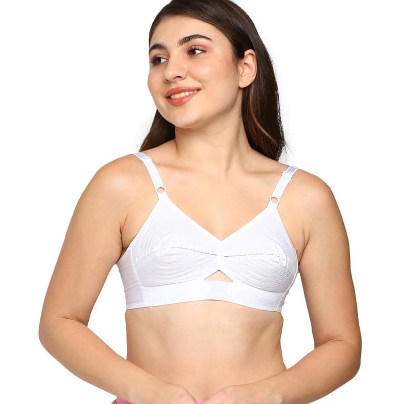 BLOSSOM Priyasajini Women's Full Coverage 100% Woven Cotton Single Layer Round Stitch Non Padded Wirefree Conical Cup Everyday Bra White