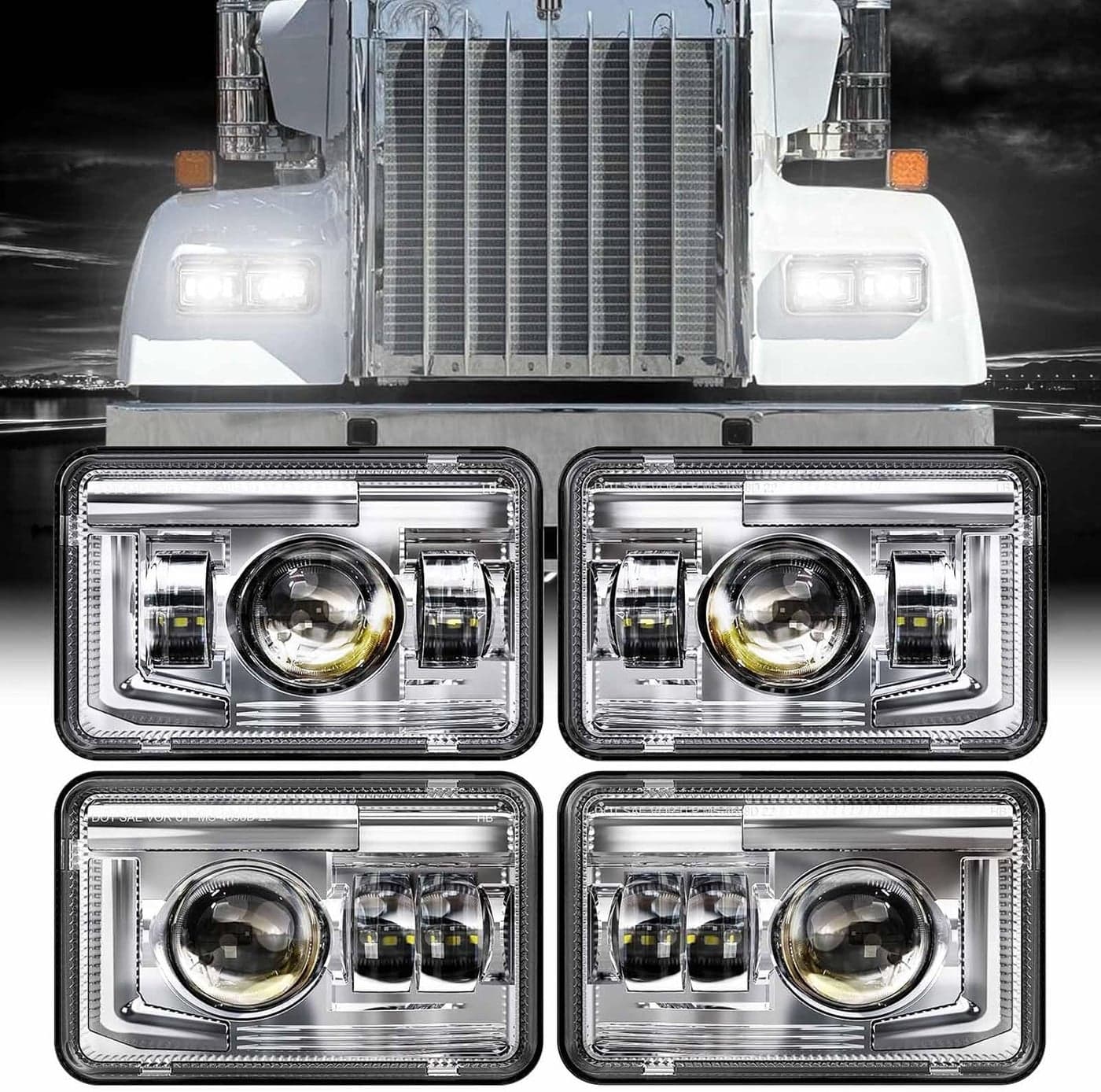 Z-OFFROAD DOT Approved 4x6 LED Headlights Assembly Hi/Lo Sealed Beam - 4PCS Chrome
