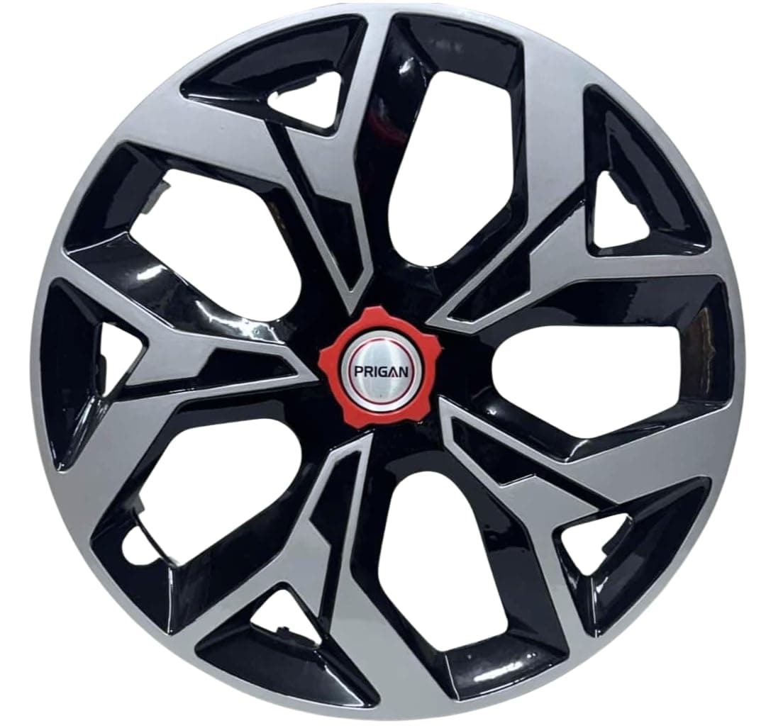 PRIGAN Wheel Cover for TATA Tiago New 14 Inch Silver Black Wheel Cap (Available in 14,15 Inch) (Set of 4 Pcs) (Press Fitting) Model- VOX Silver Black-14