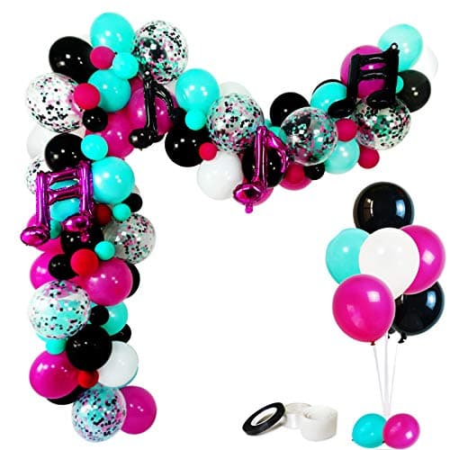 Music Notes Party Decorations Karaoke Balloon Garland Arch Kit White Rose Red Seafoam Blue Black Latex Balloons Confetti Balloon Musical Note Foil Balloon Strip Set for Birthday Party Supplies