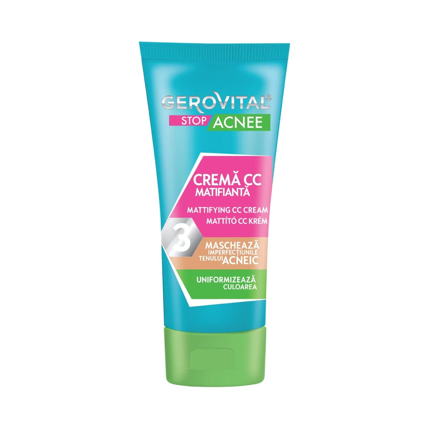 GEROVITAL STOP ACNE Mattifying CC Cream for Acne Prone Skin Covers Imperfections Evens Out the Face Color Medium Shade Adaptable to Skin Tone 30 ml