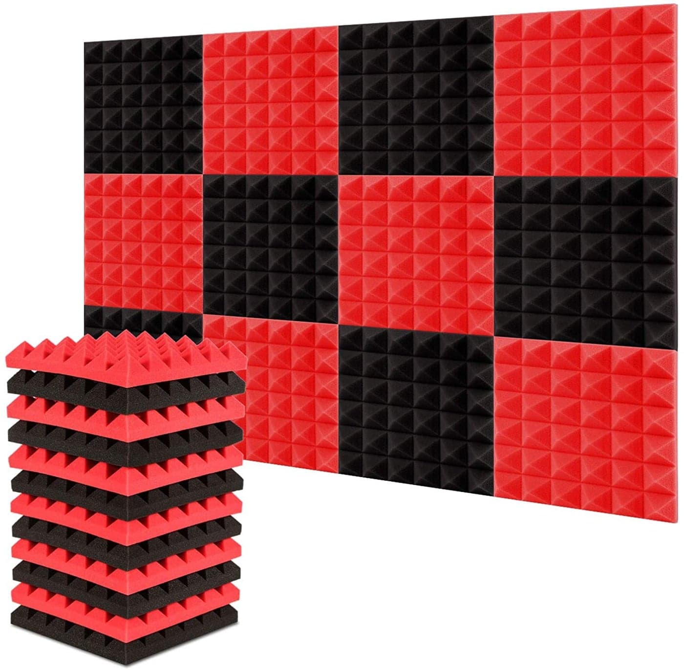TECHBLAZE 18 Pcs Acoustic Foam Sheet High Density Sound Proof Foam for Wall Acoustic Foam Panels Treatment for Home Theatre Studio Music Room -12"x12"x1.5" (RED & BLACK)