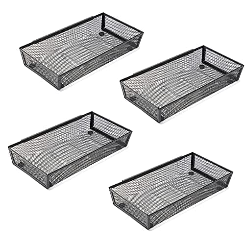 YFEEN Silverware Organizer ,Mesh Cutlery silverware Tray for Drawer,Tool tray organizer,Utensil Flatware Tableware Organizer for Kitchen,Office,with Non-slip,Fits Standard Drawer,(6x12 IN) 4PSC,Black