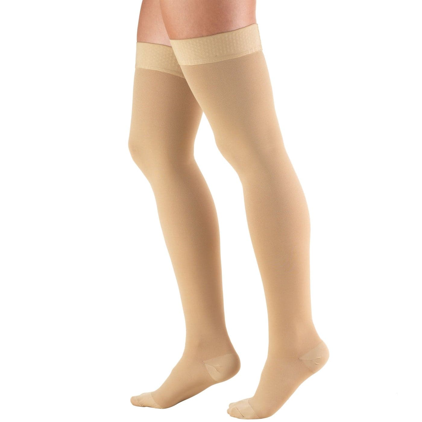 Truform 2030 Mmhg Compression Stockings for Men Women Thigh High Length Dot Top Closed Toe Beige Medium