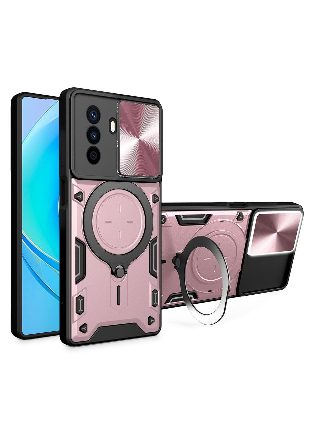 Case Cover for HUAWEI NOVA Y70 4G/ NOVA Y70 Plus 4G/ NOVA Y71 4G, Slide Camera Lens Cover, 360°Rotating Kickstand Ring, Bumper Shockproof Phone Case,Compatible with Car Magnetic Mount