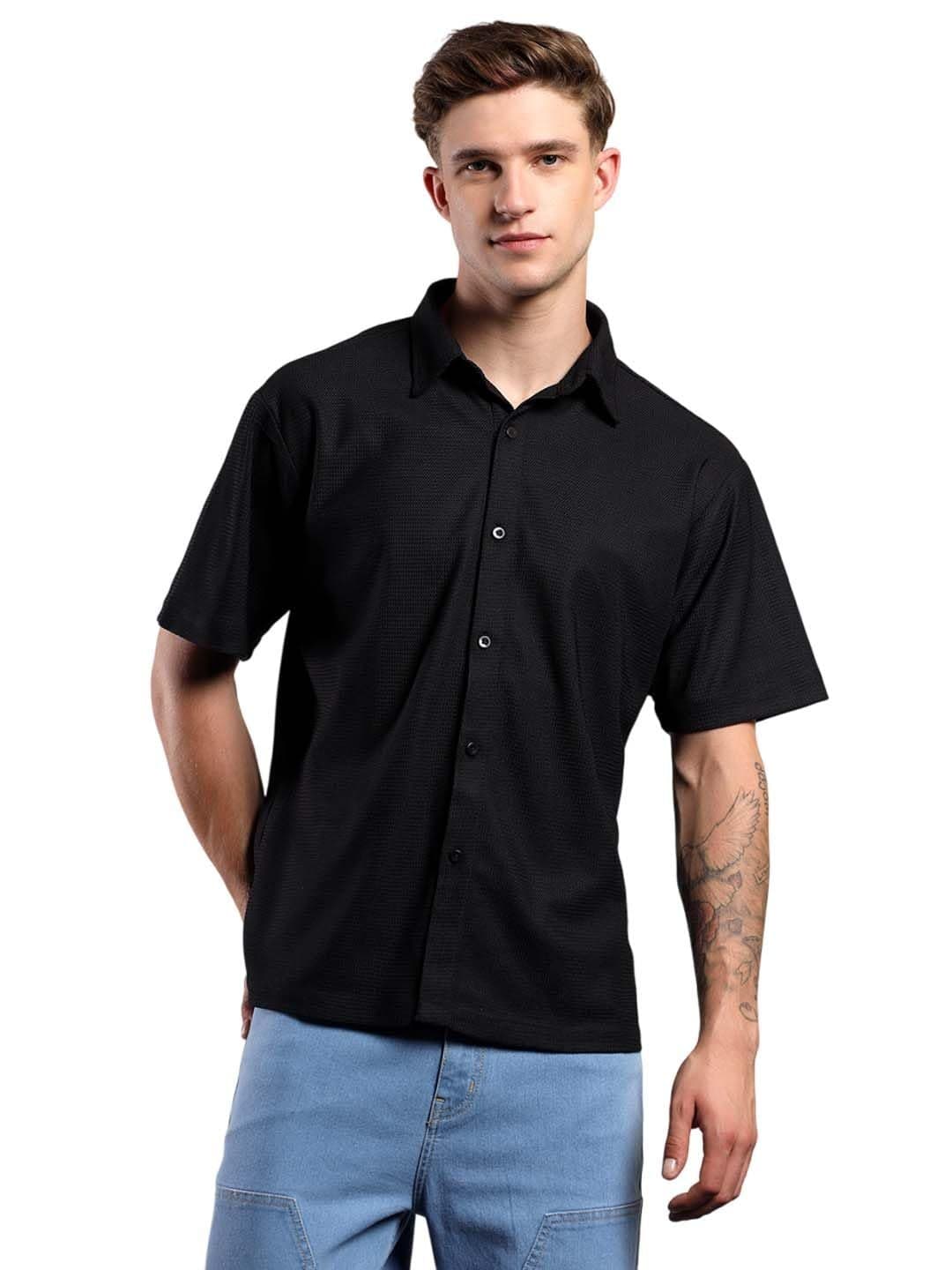 KOTTY Men's Solid Regular Button Vantablack Casual Shirt(Black,XL)-KTTMENSSHIRT250XL