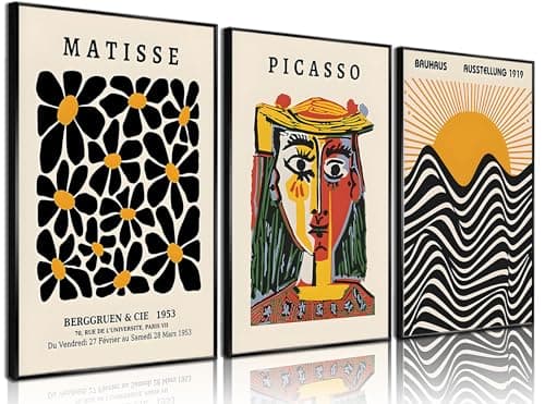 3 Pcs Gallery Wall Art Picasso Matisse Bauhaus Set Canvas Prints Abstract Paintings Posters Orange Black Modern Minimalist Wall Decor Pictures Suitable for Bedroom Living Room Decor Unframed