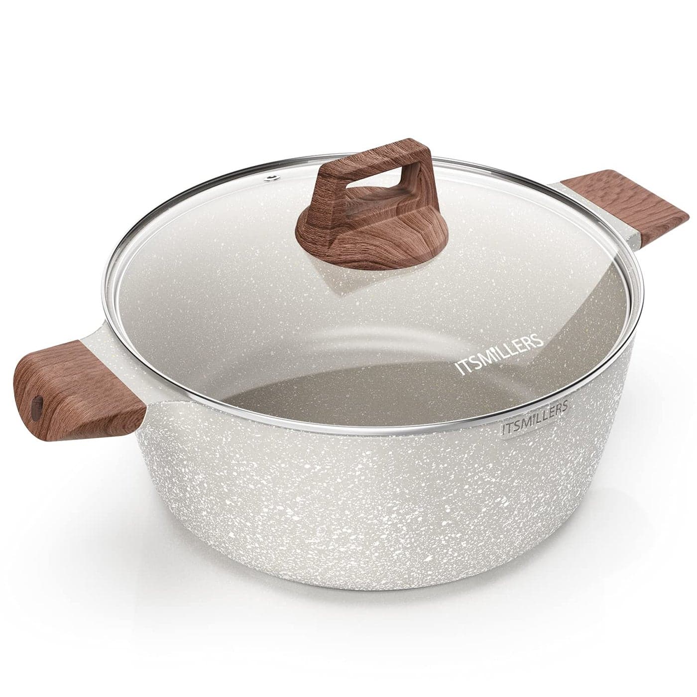 ITSMILLERS Nonstick Die Casting Stock Pot6Qt Elegant Aluminum Ceramic Casserole with Lid Induction Bottom