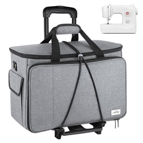 JJRING Rolling Sewing Machine Carrying Case, Portable Sewing Machine Bag With Shoulder Strap, Heavy Duty Sewing Machine Tote On Wheels Suitable for Standard Sewing Machines, Grey