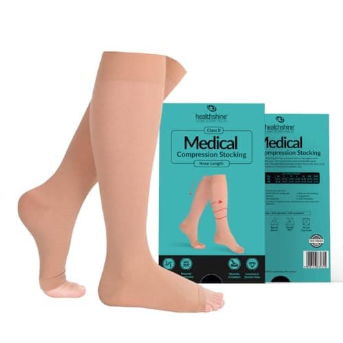 Healthshine Class 2 Medical Compression Stocking Knee Length | Soothing Relief for Swollen, Tired Legs | Varicose Vein Socks for Men & Women | Pocket-Friendly in Medium Size | CE, ISO Certified