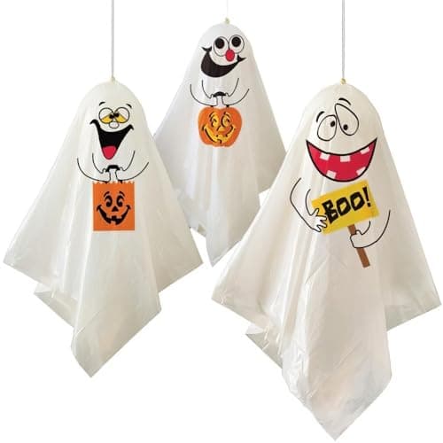 Ghostly White Hanging Decorations – Pack of 3 - Spooky Indoor Décor - Perfect for Haunted House, Halloween Party & Ambience Enhancement