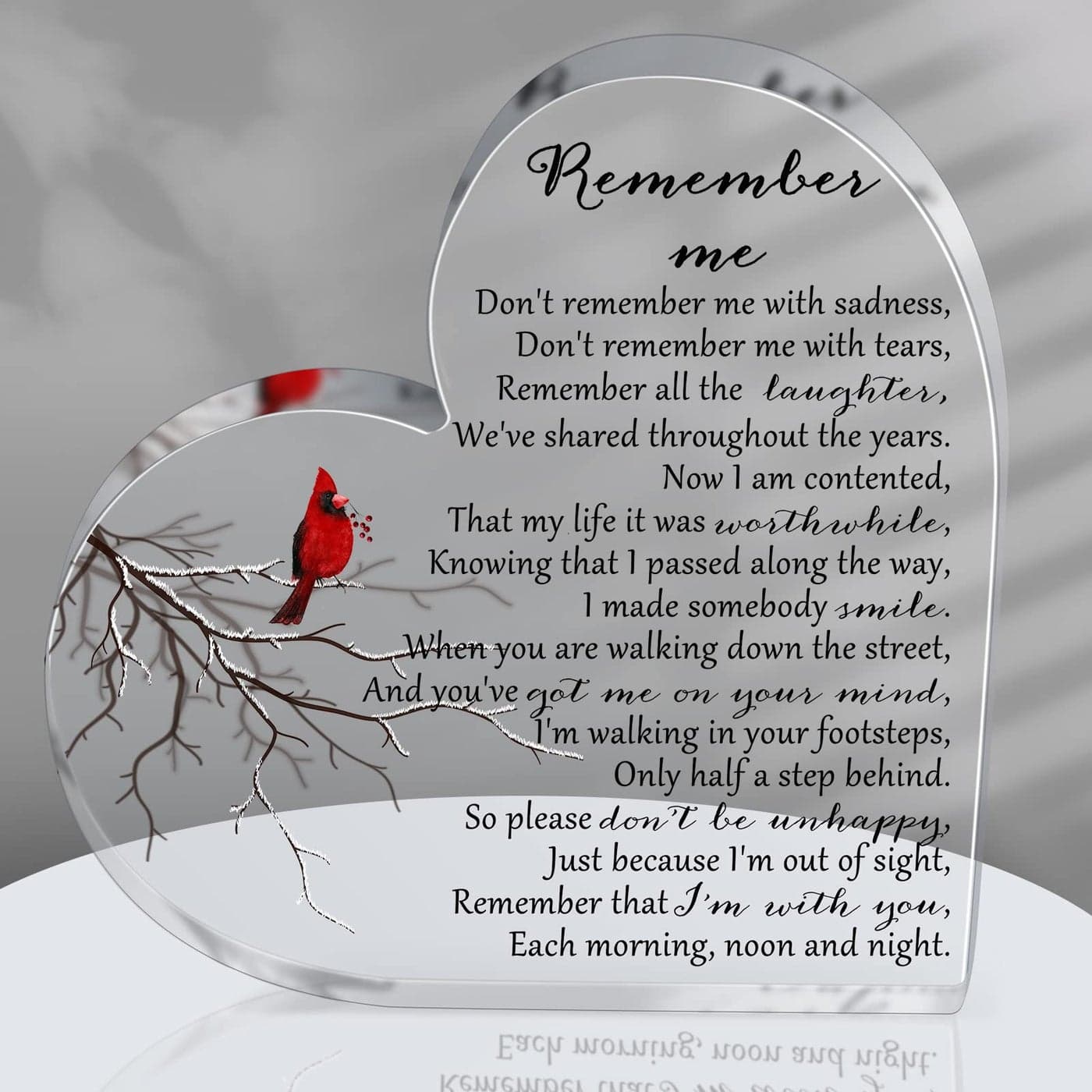 Yookeer Sympathy Gift Acrylic Heart Shape Memorial Bereavement Gifts for Loss of Loved One Remembrance Condolence Funeral Grief Keepsake for Mom Dad Grandma friend Table CenterpiecesBird Style