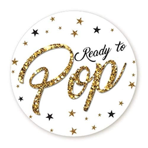 Ready to Pop Stickers | Faux Glitter | Ready To Pop Baby Shower Stickers for Popcorn | Ready to Pop Stickers for Boy and Girl (White, 1.67")
