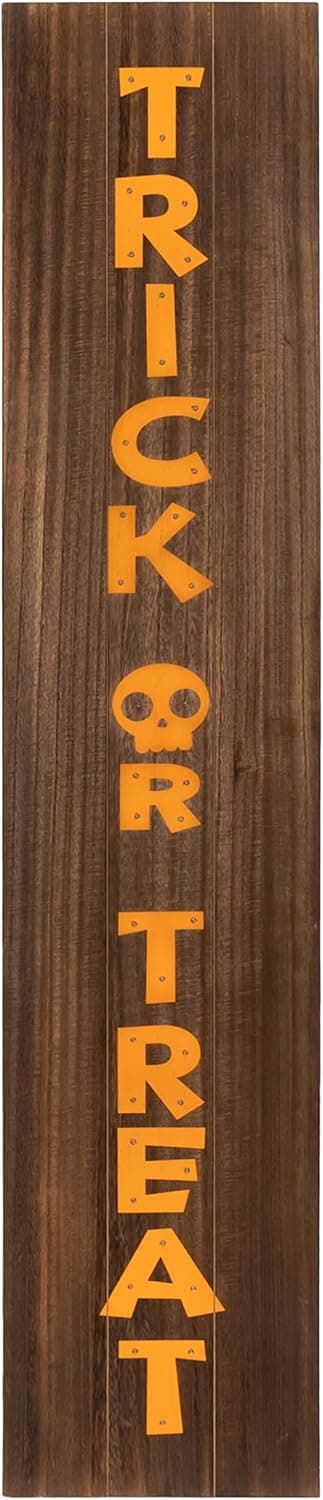 Trick or Treat LED Porch Leaner Halloween Sign 5 Ft Tall Light Up Welcome Sign for Door or Wall Leaning Halloween Decorations for Home Classroom Spooky Farmhouse Fall Decor by Designstyles