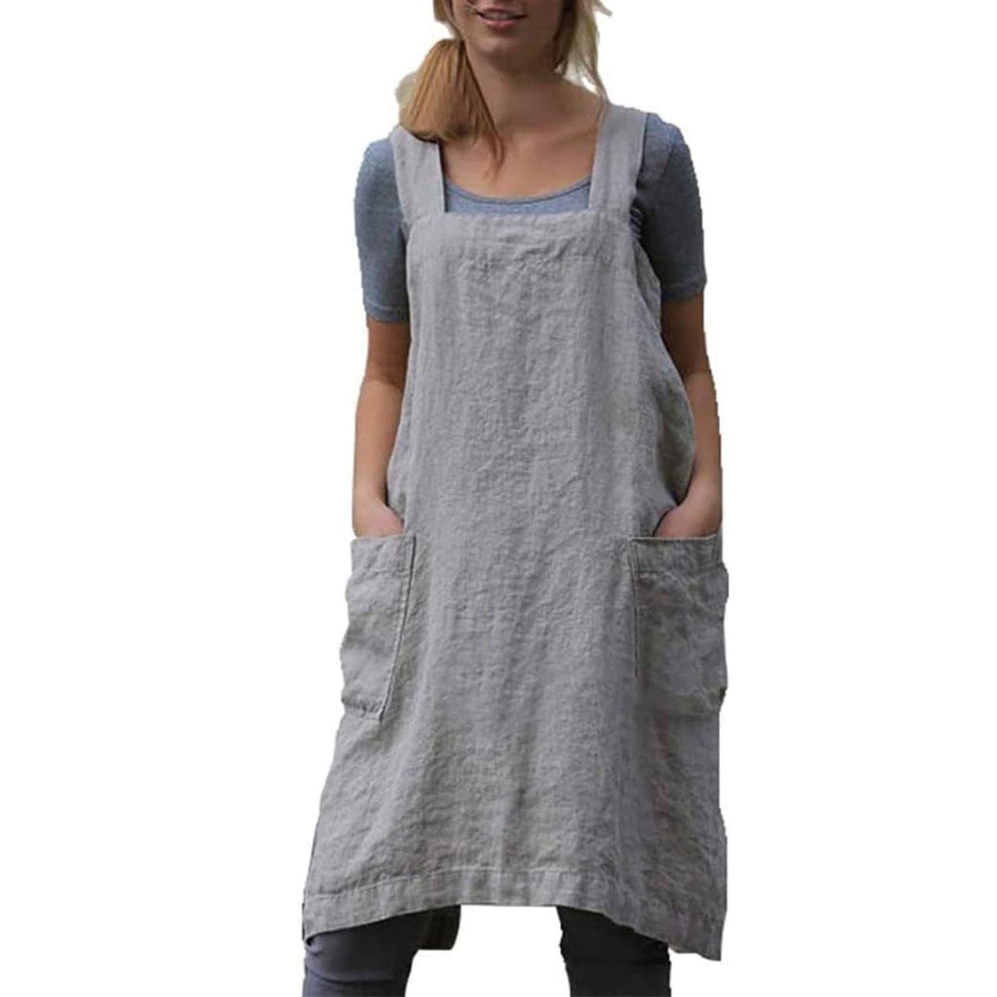 YESDOOD Cotton Linen Apron Cross Back Apron for Women with Pockets Pinafore Dress for Baking Cooking