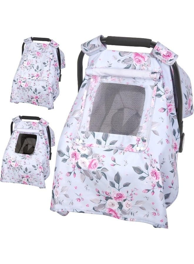 Baby Car Seat Covers, Car Seat Covers for Babies, Kick-Proof Car Seat Covers for Infant Car Seat with 3 Layers Breathable Mesh Peep Windows, Windproof Car Seat Canopy Newborn Gift for 4 Seasons