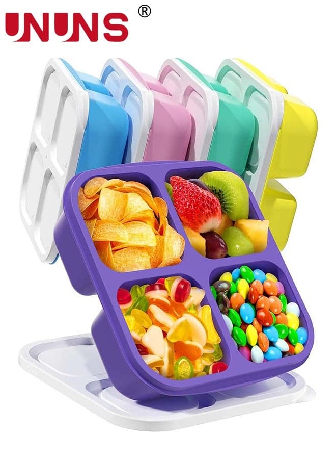 Snack Box,5 PCS Snack Containers Boxes,Reusable 4-Compartment Food Storage Containers,Divided Lunch Boxes for School,Work,Travel,Dishwasher Safe,17*15.2CM