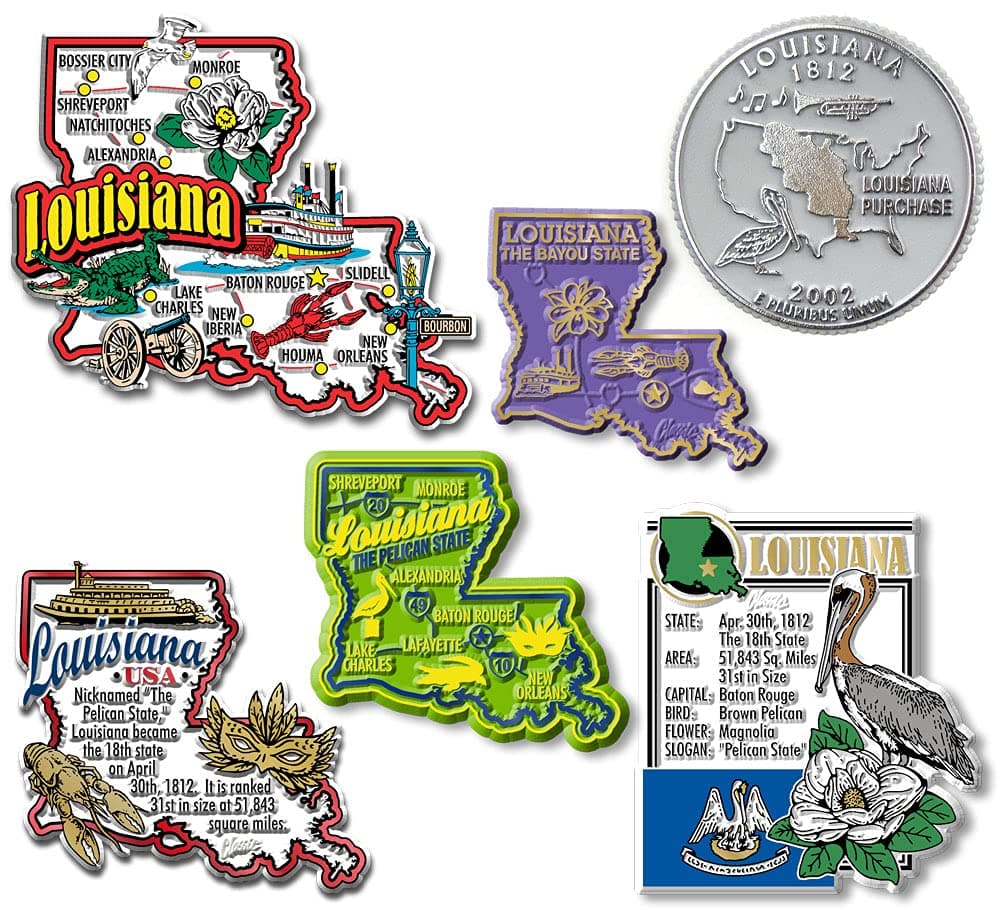 Louisiana SixPiece State Magnet Set by Classic Magnets Includes 6 Unique Designs Collectible 3D Rubber VintageStyle Souvenirs and Gifts Made in The USA