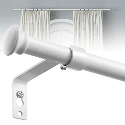 White Curtain Rods for Windows 66 to 137” - 5/8 Inch Heavy Duty Blackout Curtain Rods Set,Adjustable Rustic Drapery Rods with Brackets - Matte