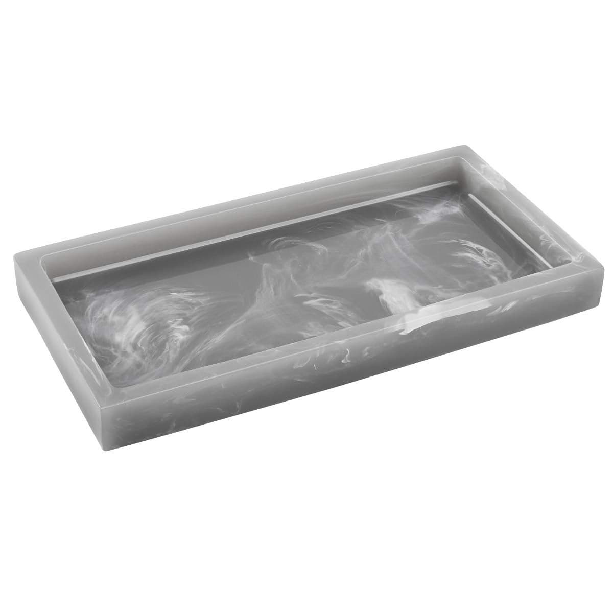 Luxspire Bathroom Vanity Tray, 8 x 4 inch Resin Dresser Jewelry Ring Dish Tank Storage Kitchen Sink Countertop Organizer Plate Holder for Perfume Soap Towel Bathroom Accessories, Mini, Ink Gray