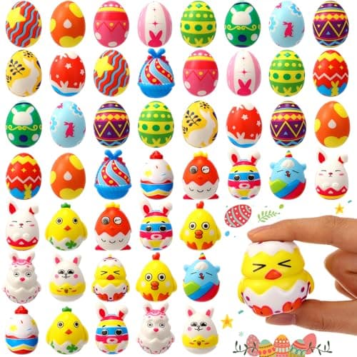Halloscume 48 Pack Easter Stress Balls Easter Eggs Squeeze Toys Basket Stuffers Slow Rising Stress Squeeze Toys for Kids Party Favor Classroom Rewards